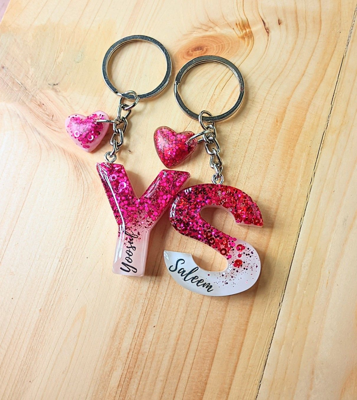 Handcrafted resin keyring with alphabet and embedded sequins – KraftedKey
