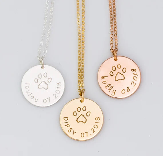 Paw Print Engraved Name with Date – Personalized Pet Pendant - KraftedKey