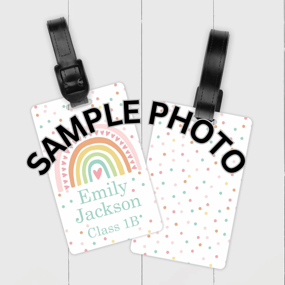 Personalized Rainbow School Bag Name Tags – Custom Waterproof Kids Bag Labels with Address