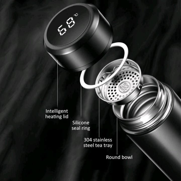 Personalized Black Temperature Sipper - 500ml Insulated Bottle with LED Display for Perfect Hydration