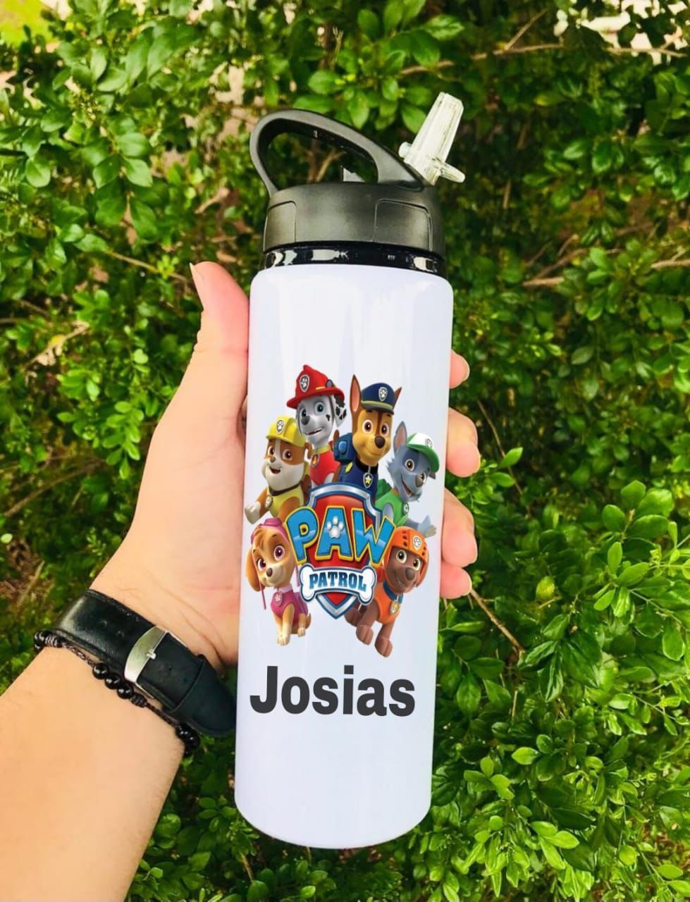 Photo-quality printable 650 ml water bottle with flip-top cap in black