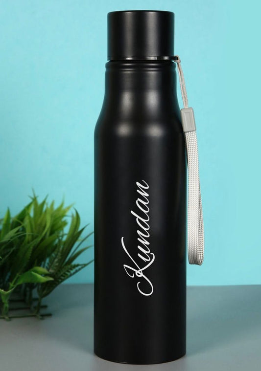 Custom 800 ml black stainless-steel water bottle with full-wrap photo, quote, name, or logo—sweat-free and durable.