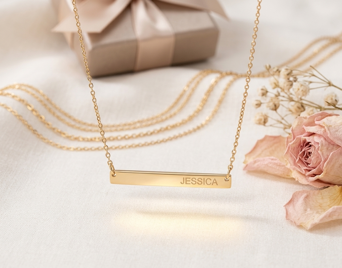 Skinny Bar Necklace - Long Bar Monogram Necklace