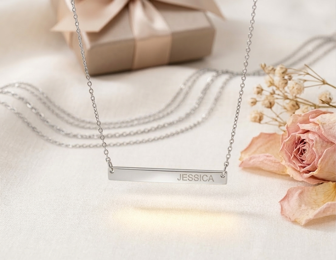 Skinny Bar Necklace - Long Bar Monogram Necklace