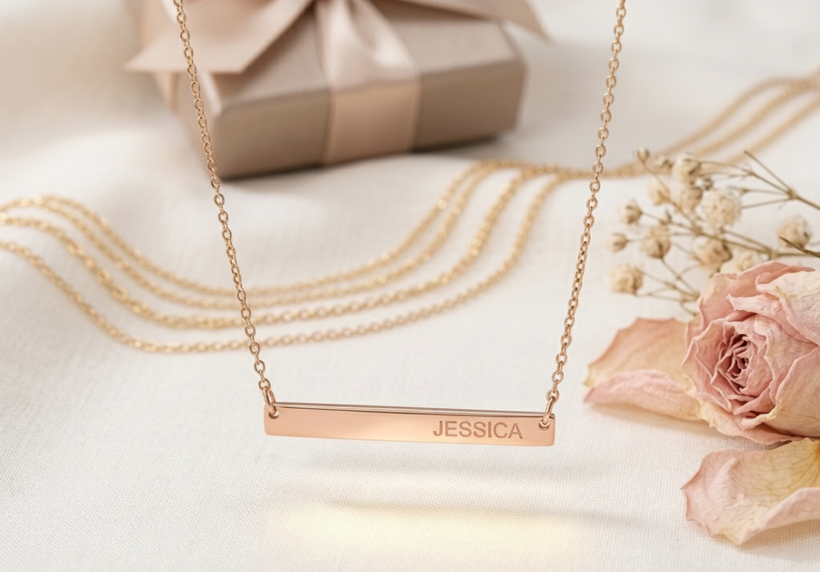 Skinny Bar Necklace - Long Bar Monogram Necklace | Personalized Jewelry