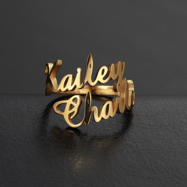 Personalized Two Name Ring – Custom Engraved Couple Jewelry - KraftedKey