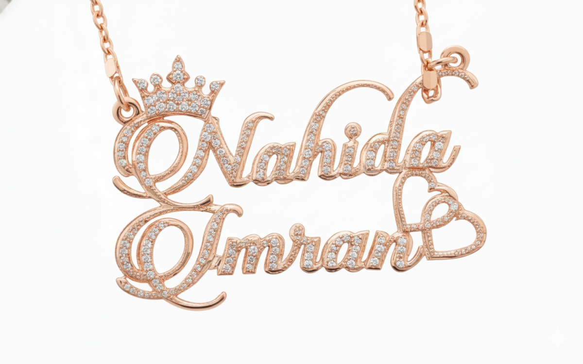 Royal Union Double Name Crown Necklace - A Majestic Love Symbol