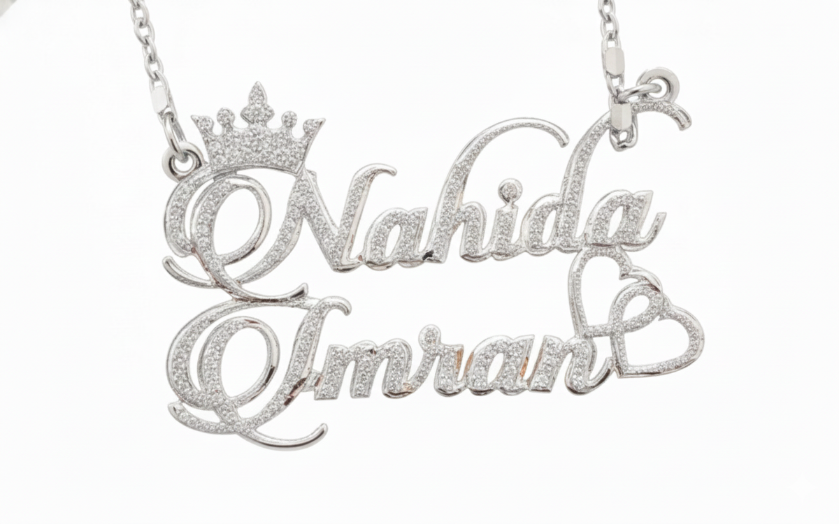 Royal Union Double Name Crown Necklace - A Majestic Love Symbol