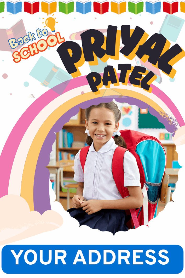 Personalized Rainbow School Bag Name Tags – Custom Waterproof Kids Bag Labels with Address