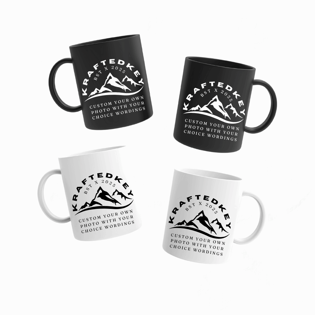 Personalized Black Mug with Photo & Message - Custom 320ml Ceramic Gift