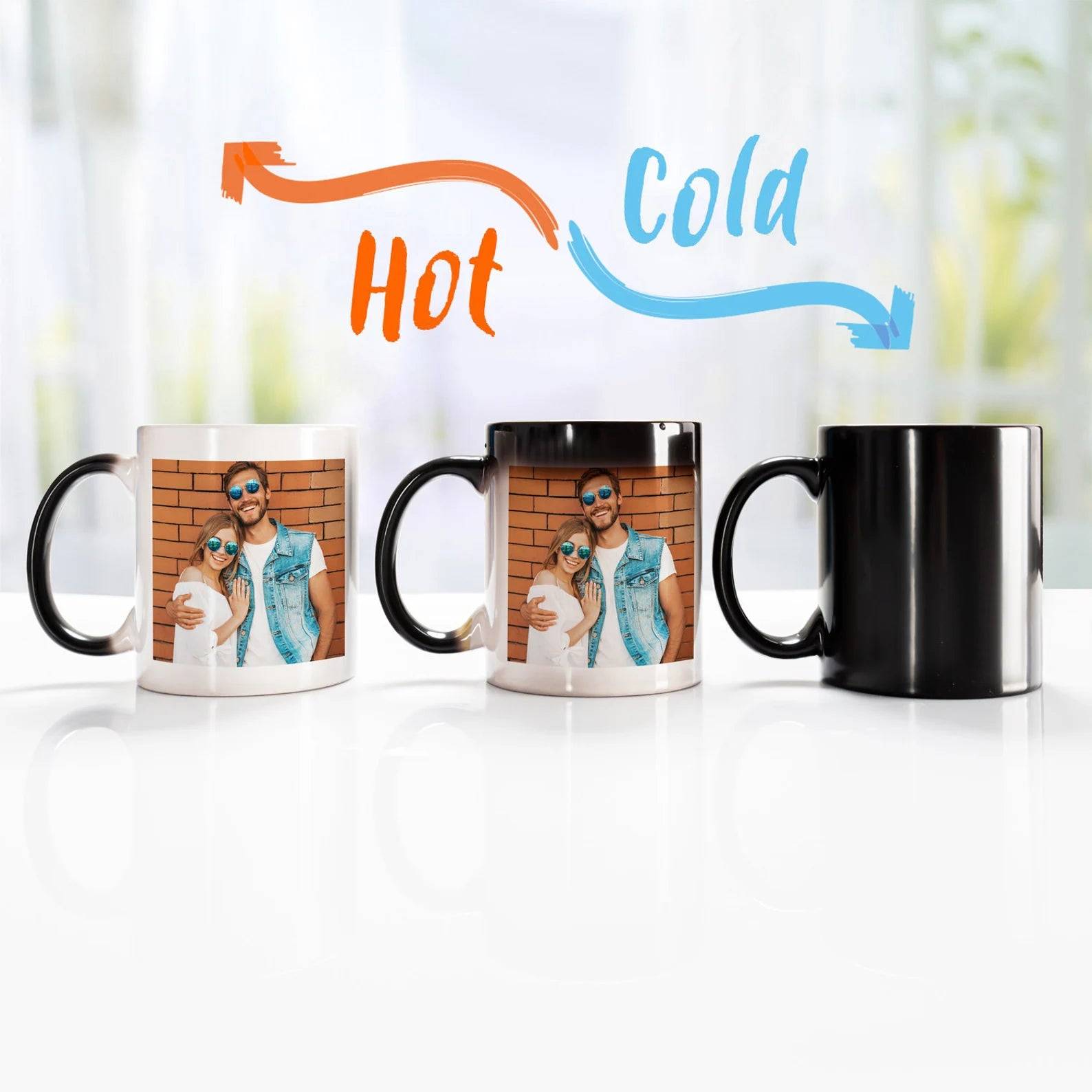 black magic mug showing secret photo when filled with hot beverage