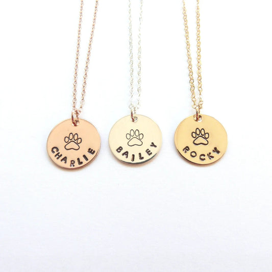 PAW PRINT ENGRAVED NAME PENDANT ROUND SHAPE