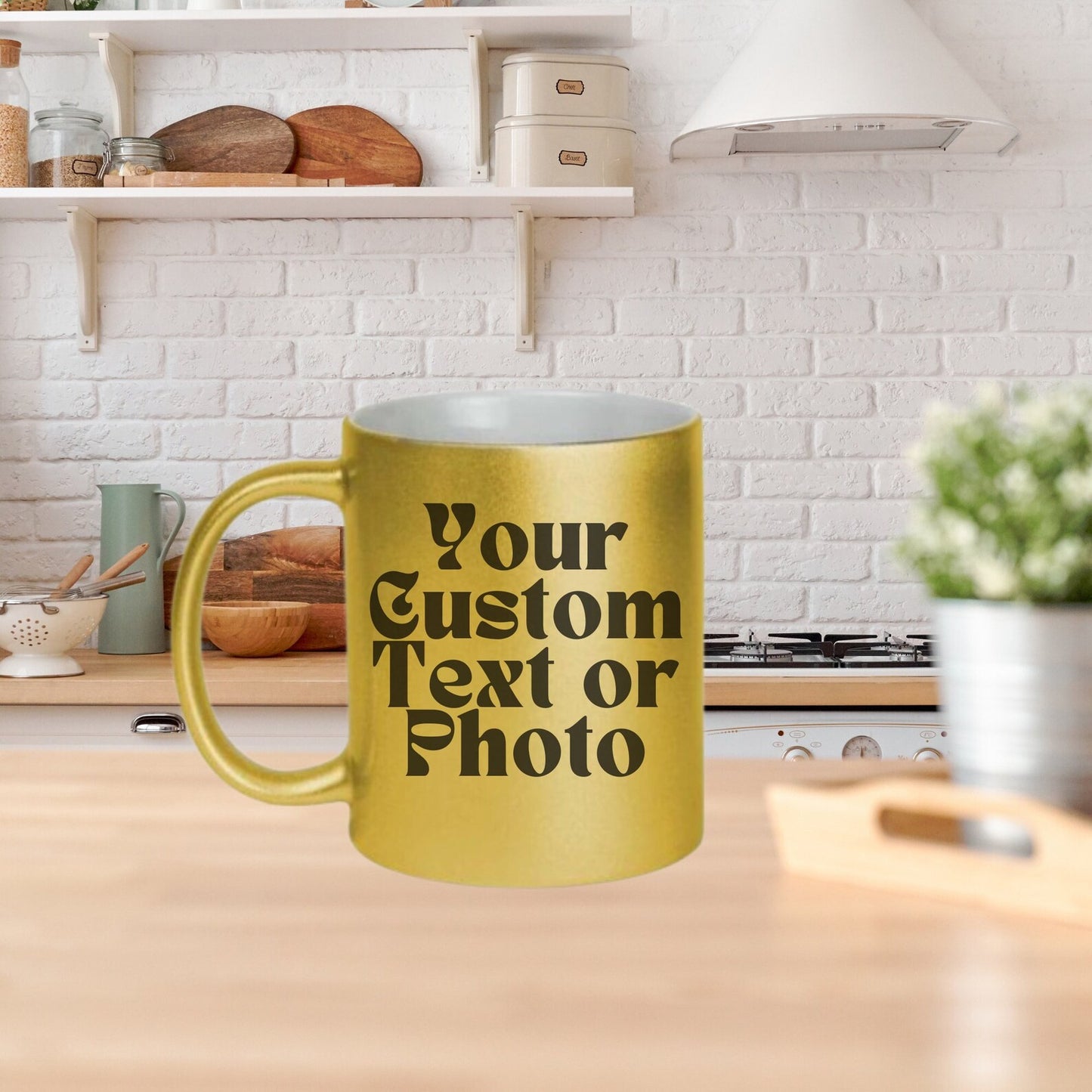 Experience luxury with our Custom Golden Mug—a premium 320ml ceramic masterpiece with a stunning metallic finish. Personalize using text, images and fonts!