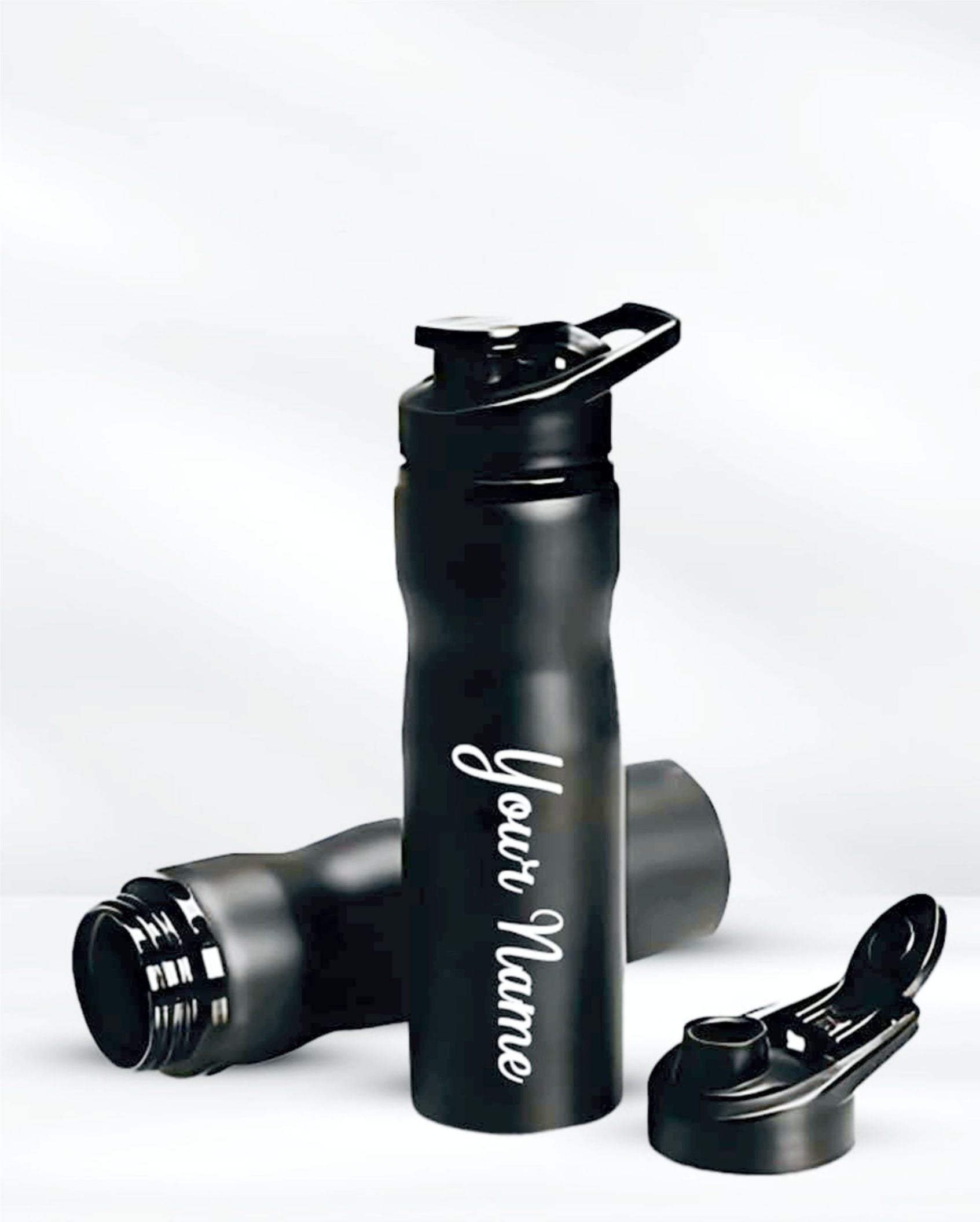 custom printed 800 ml black steel water bottle