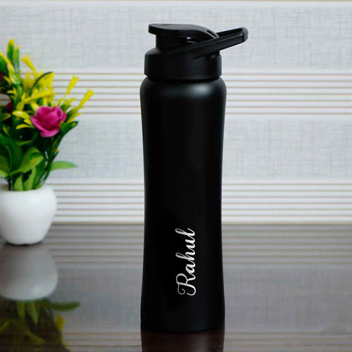 custom printed 800 ml black steel water bottle