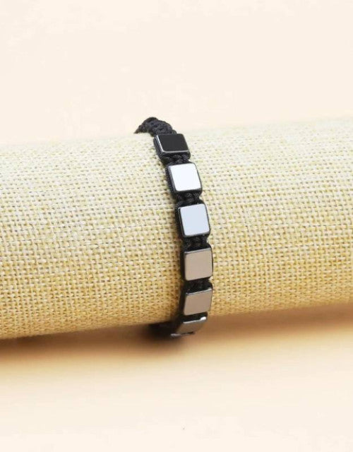 Black square hematite healing bracelet for men and women